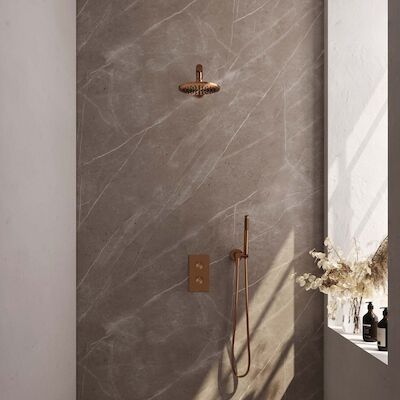 Inbouw Regendouche Set Brauer Copper Edition Plafond Uitloop Ronde Hoofddouche 30 cm Met Handdouche 3 Standen Koper