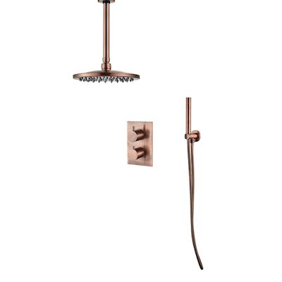 Inbouw Regendouche Set BWS 20 cm met Plafondarm Geborsteld Koper