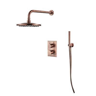 Inbouw Regendouche Set BWS 30 cm met Plafondarm Geborsteld Koper
