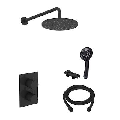 Inbouw Regendouche Set BWS 30 cm Wanduitloop 3 Standen Handdouche Mat Zwart
