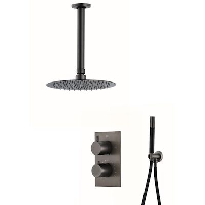 Inbouw Regendouche Set BWS Exclusive Pro Plafonduitloop Gunmetal 30 cm
