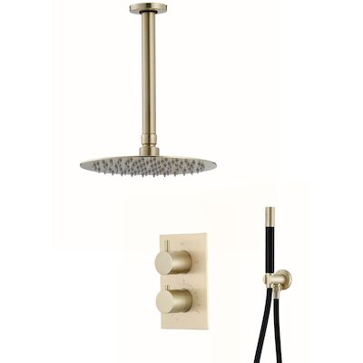 Inbouw Regendouche Set BWS Gold Pro Plafonduitloop 30 cm Hoofddouche Mat Goud en Zwart