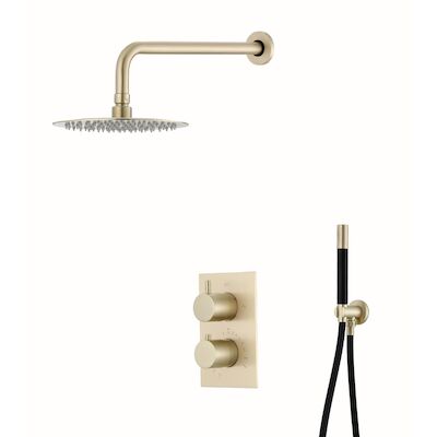 Inbouw Regendouche Set BWS Gold Pro Wanduitloop 20 cm Hoofddouche Mat Goud en Zwart