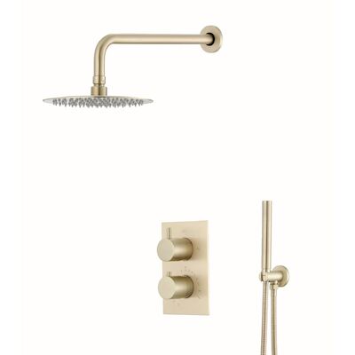 Inbouw Regendouche Set BWS Gold Wanduitloop en 30 cm Hoofddouche Mat Goud