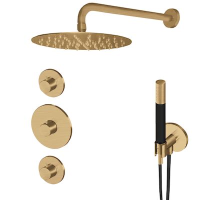 Inbouw Thermostatische Regendoucheset Lagoo Garda met 2 Stopkranen en Handdouche Geborsteld Goud