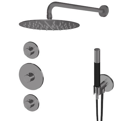 Inbouw Thermostatische Regendoucheset Lagoo Garda met 2 Stopkranen en Handdouche Gunmetal