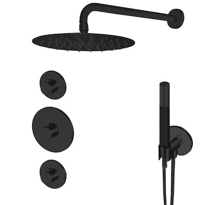 Inbouw Thermostatische Regendoucheset Lagoo Garda met 2 Stopkranen en Handdouche Mat Zwart