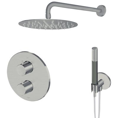 Inbouw Thermostatische Regendoucheset Lagoo Garda met 2-Weg Omstel en Handdouche Geborsteld Nikkel