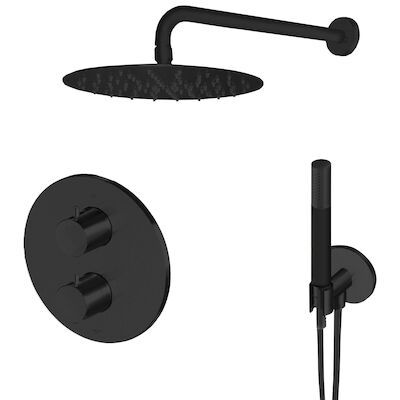 Inbouw Thermostatische Regendoucheset Lagoo Garda met 2-Weg Omstel en Handdouche Mat Zwart
