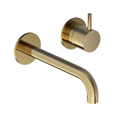 Inbouw Wastafelkraan Hotbath Cobber 18cm Gebogen Uitloop 1-Hendel Geborsteld Messing