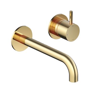Inbouw Wastafelkraan Hotbath Cobber 18cm Gebogen Uitloop 1-Hendel Gepolijst Messing