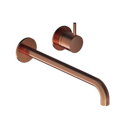 Inbouw Wastafelkraan Hotbath Cobber 25cm Gebogen Uitloop 1-Hendel Geborsteld Koper PVD