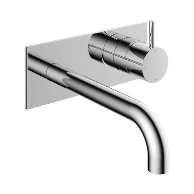 Inbouw Wastafelkraan Met Achterplaat Hotbath Cobber 18cm Gebogen Uitloop 1-Hendel Chroom