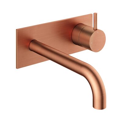 Inbouw Wastafelkraan Met Achterplaat Hotbath Cobber 18cm Gebogen Uitloop 1-Hendel Geborsteld Koper
