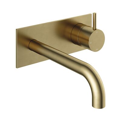 Inbouw Wastafelkraan Met Achterplaat Hotbath Cobber 18cm Gebogen Uitloop 1-Hendel Geborsteld Messing