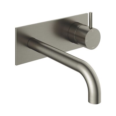 Inbouw Wastafelkraan Met Achterplaat Hotbath Cobber 18cm Gebogen Uitloop 1-Hendel Geborsteld Nikkel