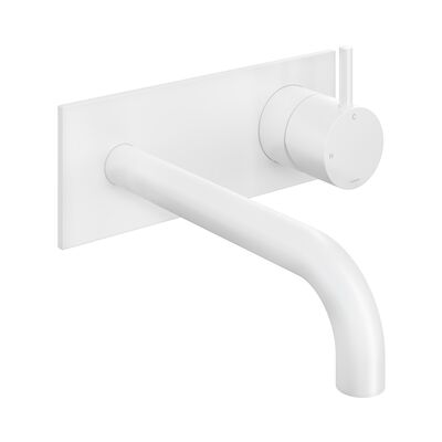 Inbouw Wastafelkraan Met Achterplaat Hotbath Cobber 18cm Gebogen Uitloop 1-Hendel Mat Wit