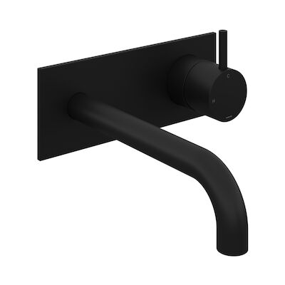 Inbouw Wastafelkraan Met Achterplaat Hotbath Cobber 18cm Gebogen Uitloop 1-Hendel Mat Zwart