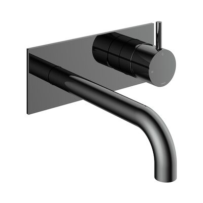 Inbouw Wastafelkraan Met Achterplaat Hotbath Cobber 18cm Gebogen Uitloop 1-Hendel Zwart Chroom