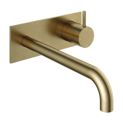 Inbouw Wastafelkraan Met Achterplaat Hotbath Cobber 25cm Gebogen Uitloop 1-Hendel Geborsteld Messing