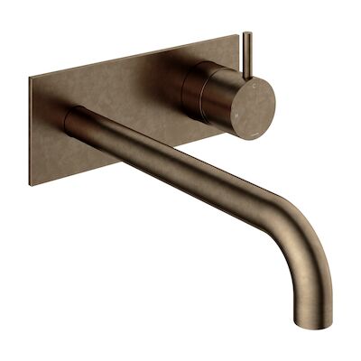 Inbouw Wastafelkraan Met Achterplaat Hotbath Cobber 25cm Gebogen Uitloop 1-Hendel Verouderd Messing