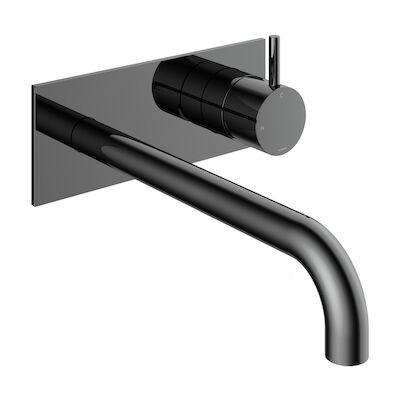 Inbouw Wastafelkraan Met Achterplaat Hotbath Cobber 25cm Gebogen Uitloop 1-Hendel Zwart Chroom