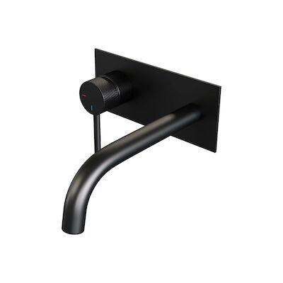 Inbouw Wastafelmengkraan Brauer Black Carving Coldstart Gebogen Uitloop Ronde Hendel Links Mat Zwart Met Afdekplaat