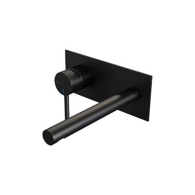 Inbouw Wastafelmengkraan Brauer Black Carving Coldstart Rechte Uitloop Ronde Hendel Links Mat Zwart Met Afdekplaat