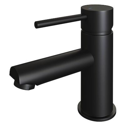 Inbouw Wastafelmengkraan Brauer Black Edition Coldstart Gebogen Uitloop Korte Ronde Hendel Mat Zwart Met Rozetten