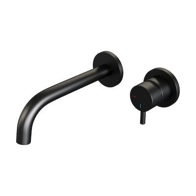 Inbouw Wastafelmengkraan Brauer Black Edition Coldstart Gebogen Uitloop Korte Ronde Hendel Rechts Mat Zwart Met Rozetten