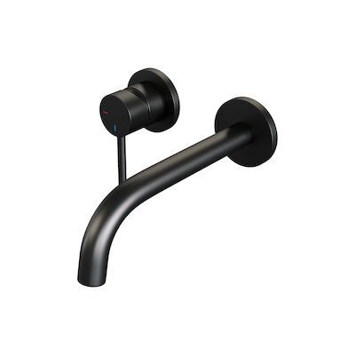 Inbouw Wastafelmengkraan Brauer Black Edition Coldstart Gebogen Uitloop Ronde Hendel Links Mat Zwart Met Rozetten