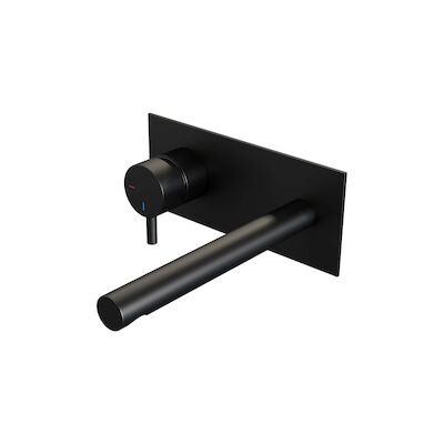 Inbouw Wastafelmengkraan Brauer Black Edition Coldstart Rechte Uitloop Korte Ronde Hendel Links Mat Zwart Met Afdekplaat