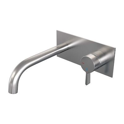 Inbouw Wastafelmengkraan Brauer Brushed Edition Coldstart Gebogen Uitloop Halfronde Hendel Rechts Geborsteld RVS PVD Met Afdekplaat