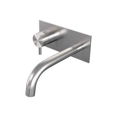 Inbouw Wastafelmengkraan Brauer Brushed Edition Coldstart Gebogen Uitloop Korte Ronde Hendel Links Geborsteld RVS PVD Met Afdekplaat