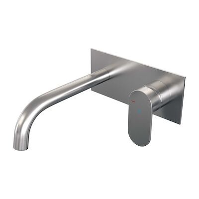 Inbouw Wastafelmengkraan Brauer Brushed Edition Coldstart Gebogen Uitloop Platte Hendel Rechts Geborsteld RVS PVD Met Afdekplaat