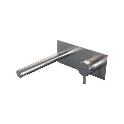 Inbouw Wastafelmengkraan Brauer Brushed Edition Coldstart Rechte Uitloop Korte Ronde Hendel Rechts Geborsteld RVS PVD Met Afdekplaat