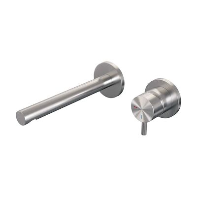 Inbouw Wastafelmengkraan Brauer Brushed Edition Coldstart Rechte Uitloop Korte Ronde Hendel Rechts Geborsteld RVS PVD Met Rozetten