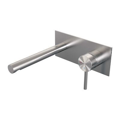 Inbouw Wastafelmengkraan Brauer Brushed Edition Coldstart Rechte Uitloop Ronde Hendel Rechts Geborsteld RVS PVD Met Afdekplaat