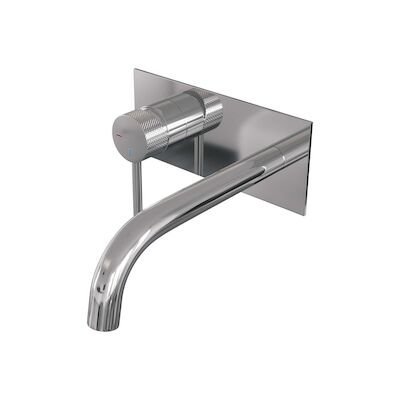 Inbouw Wastafelmengkraan Brauer Chrome Carving Coldstart Gebogen Uitloop Ronde Hendel Links Chroom Met Afdekplaat
