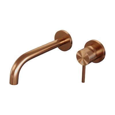 Inbouw Wastafelmengkraan Brauer Copper Carving Coldstart Gebogen Uitloop Ronde Hendel Rechts Geborsteld Koper PVD Met Rozetten