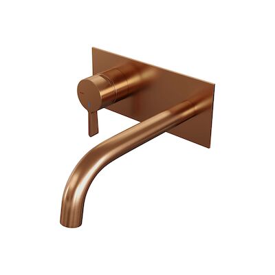 Inbouw Wastafelmengkraan Brauer Copper Edition Coldstart Gebogen Uitloop Halfronde Hendel Links Geborsteld Koper PVD Met Afdekplaat