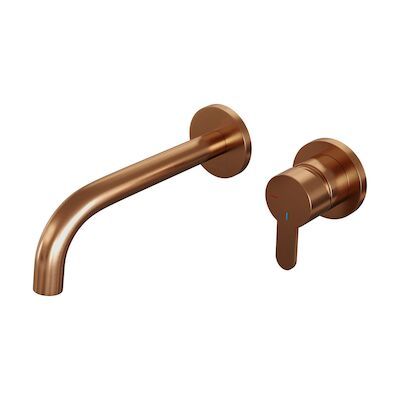 Inbouw Wastafelmengkraan Brauer Copper Edition Coldstart Gebogen Uitloop Korte Platte Hendel Rechts Geborsteld Koper PVD Met Rozetten