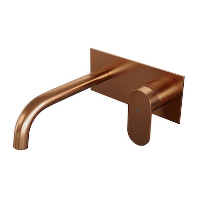 Inbouw Wastafelmengkraan Brauer Copper Edition Coldstart Gebogen Uitloop Platte Hendel Rechts Geborsteld Koper PVD Met Afdekplaat