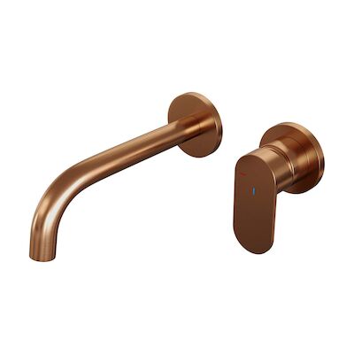 Inbouw Wastafelmengkraan Brauer Copper Edition Coldstart Gebogen Uitloop Platte Hendel Rechts Geborsteld Koper PVD Met Rozetten