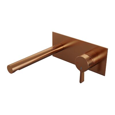 Inbouw Wastafelmengkraan Brauer Copper Edition Coldstart Rechte Uitloop Halfronde Hendel Rechts Geborsteld Koper PVD Met Afdekplaat