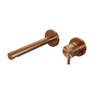 Inbouw Wastafelmengkraan Brauer Copper Edition Coldstart Rechte Uitloop Korte Ronde Hendel Rechts Geborsteld Koper PVD Met Rozetten