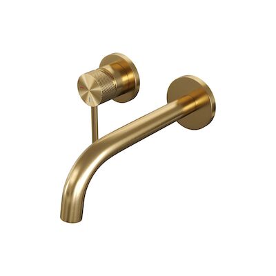 Inbouw Wastafelmengkraan Brauer Gold Carving Coldstart Gebogen Uitloop Ronde Hendel Links Geborsteld Goud PVD Met Rozetten