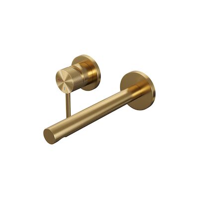 Inbouw Wastafelmengkraan Brauer Gold Carving Coldstart Rechte Uitloop Ronde Hendel Links Geborsteld Goud PVD Met Rozetten