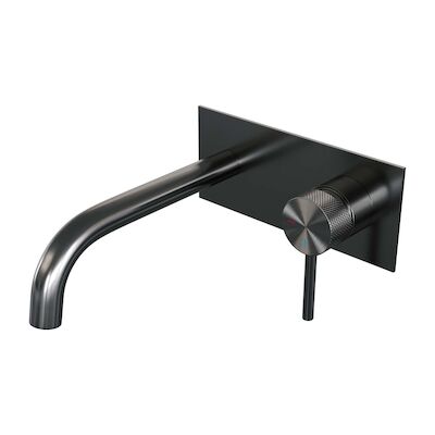 Inbouw Wastafelmengkraan Brauer Gunmetal Carving Coldstart Gebogen Uitloop Ronde Hendel Rechts Geborsteld Gunmetal Met Afdekplaat