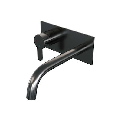 Inbouw Wastafelmengkraan Brauer Gunmetal Edition Coldstart Gebogen Uitloop Korte Platte Hendel Links Geborsteld Gunmetal PVD Met Afdekplaat